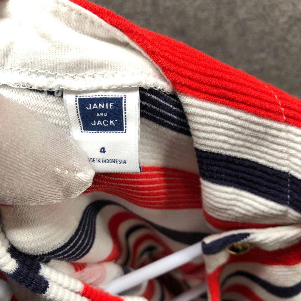 Janie and Jack Striped Knit Dress Girls 4T Red Navy White Nautical Ruffle Casual - Picture 6 of 7